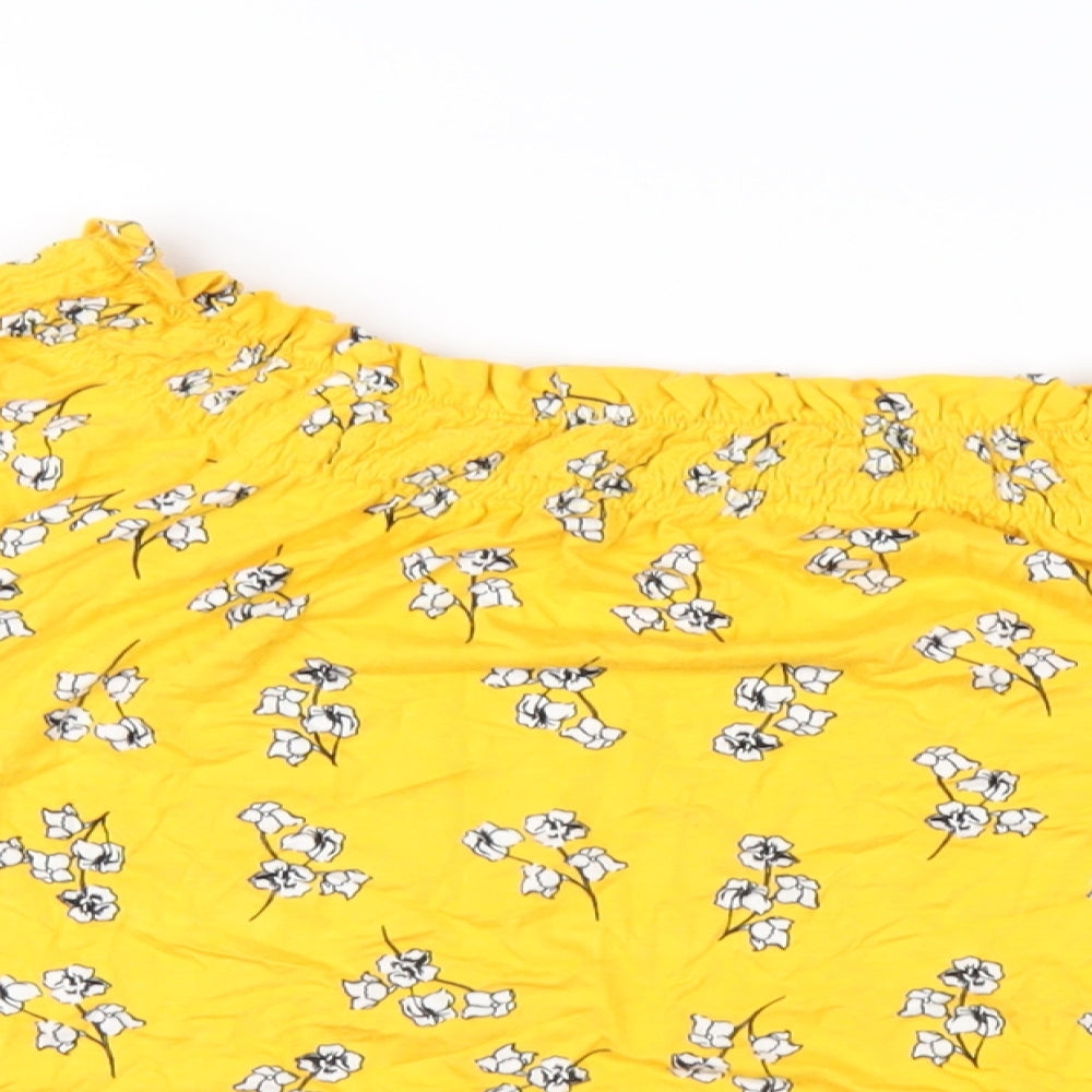 Marks and Spencer Womens Yellow Floral Viscose Basic T-Shirt Size 14 Off the Shoulder