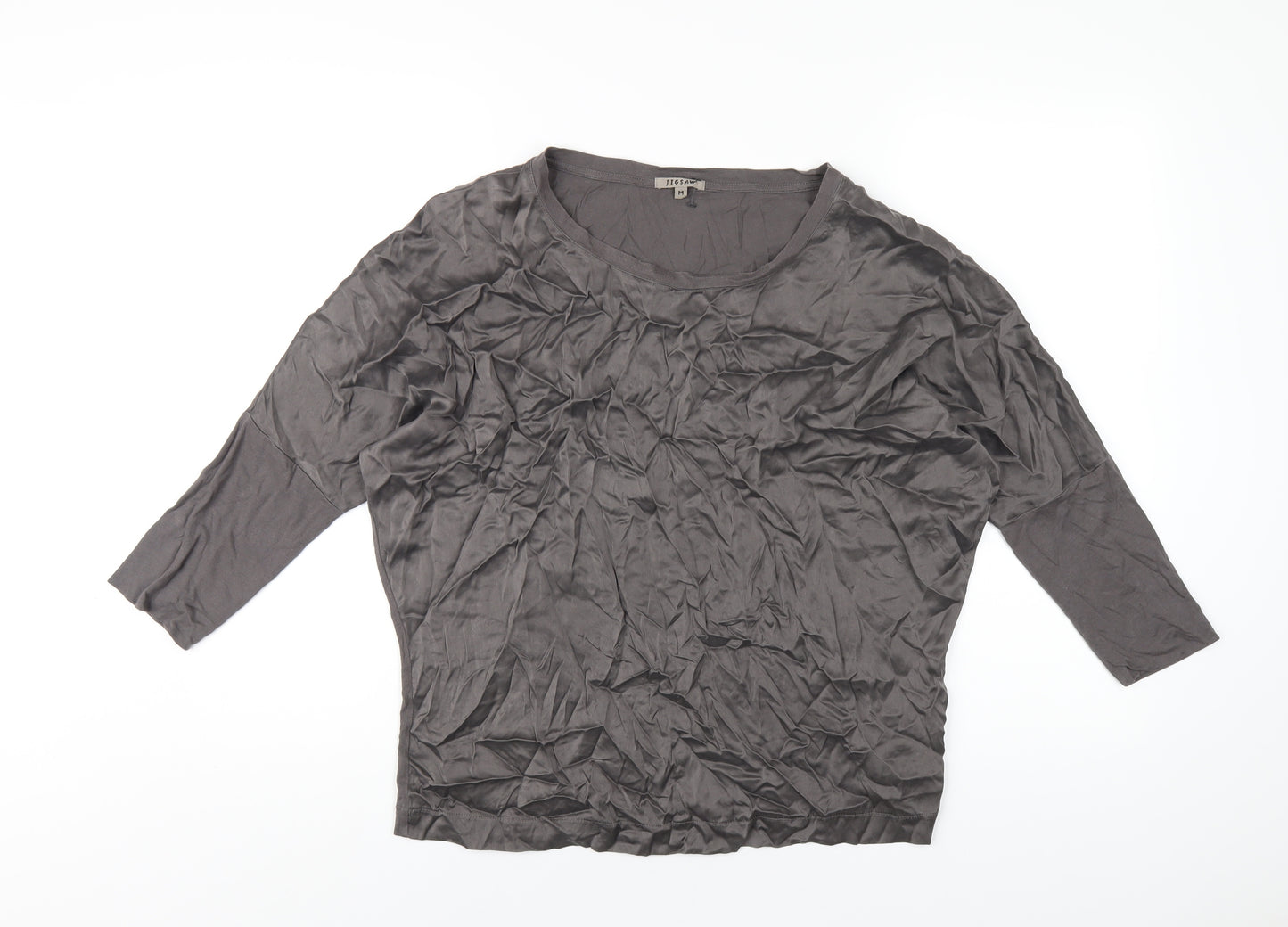 Jigsaw Womens Grey Silk Basic T-Shirt Size M Round Neck