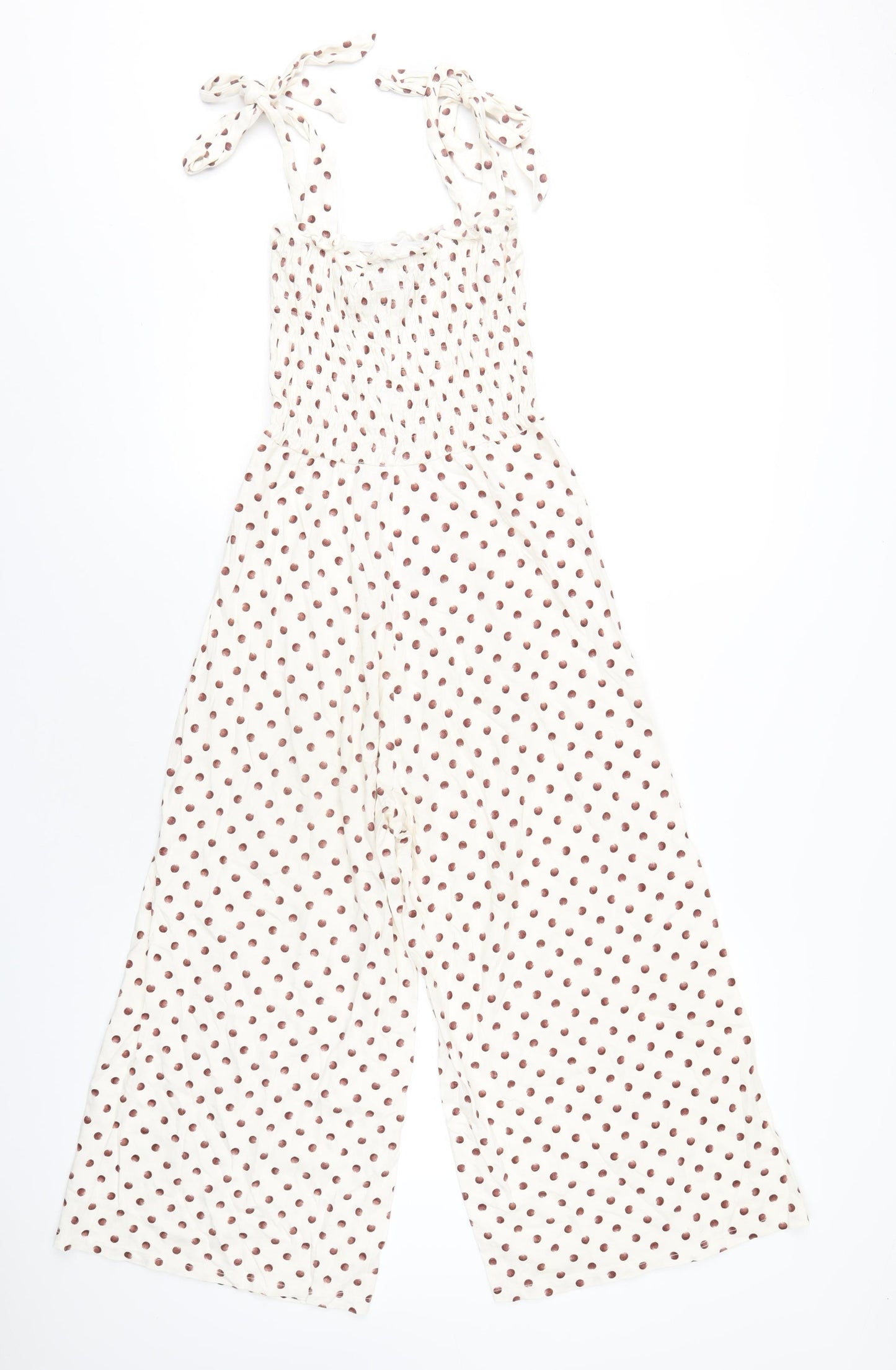 Topshop Womens Ivory Polka Dot Cotton Jumpsuit One-Piece Size 6 L21 in Pullover