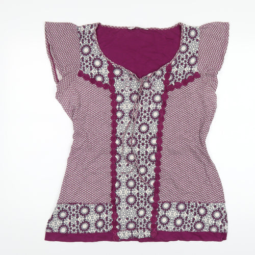 RJR.John Rocha Womens Purple Geometric Cotton Basic T-Shirt Size 16 Scoop Neck