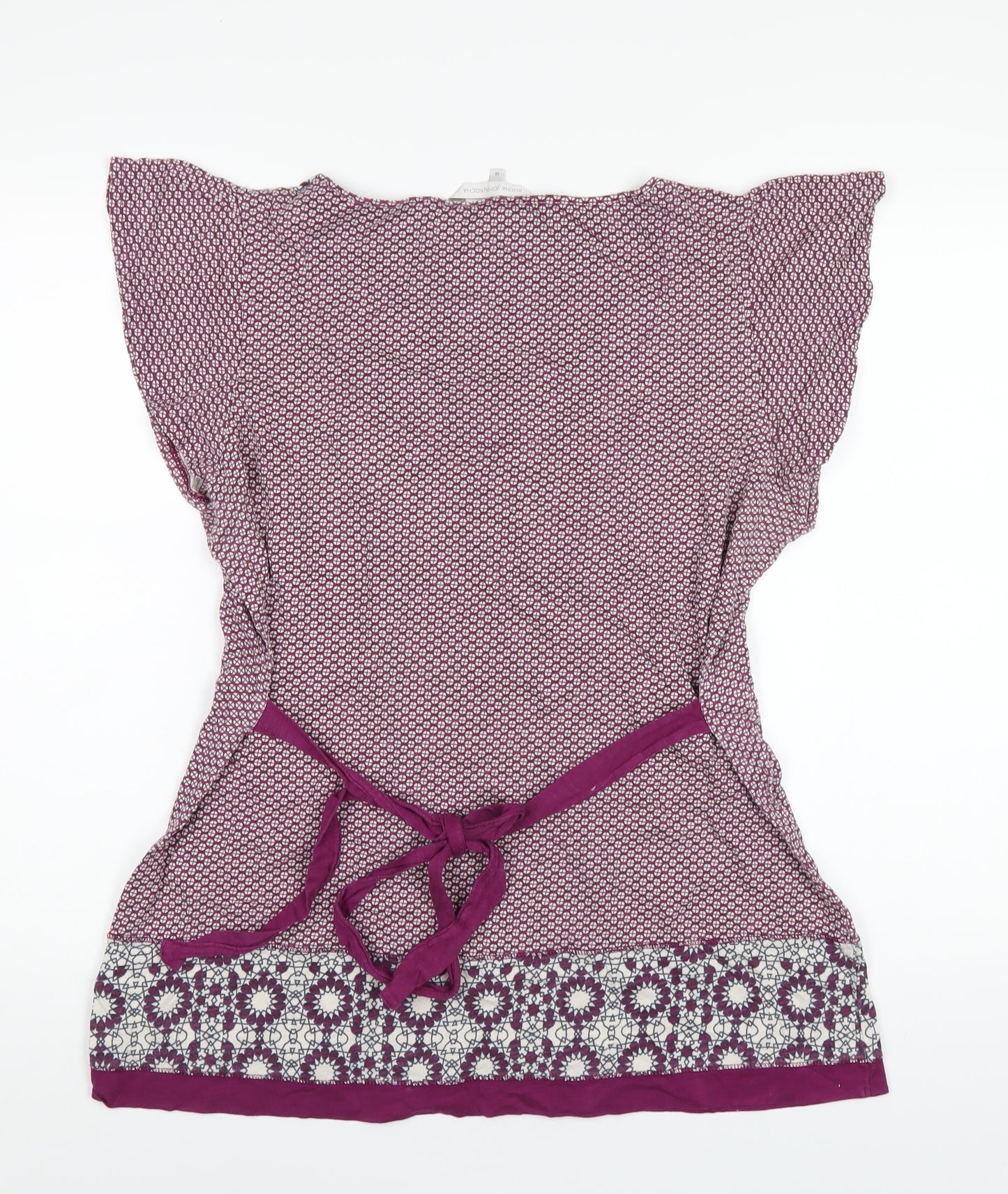 RJR.John Rocha Womens Purple Geometric Cotton Basic T-Shirt Size 16 Scoop Neck