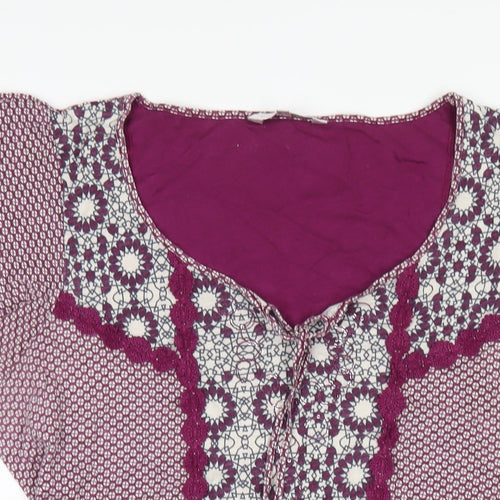 RJR.John Rocha Womens Purple Geometric Cotton Basic T-Shirt Size 16 Scoop Neck