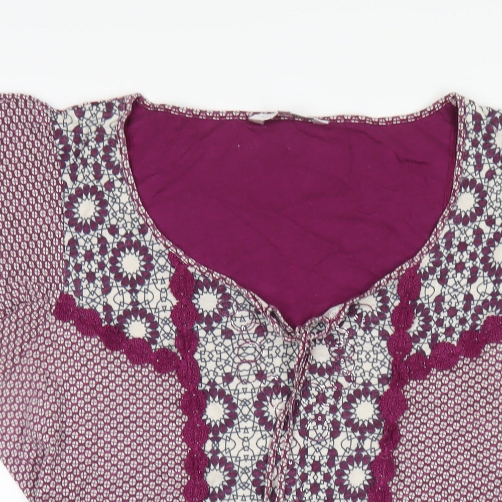 RJR.John Rocha Womens Purple Geometric Cotton Basic T-Shirt Size 16 Scoop Neck