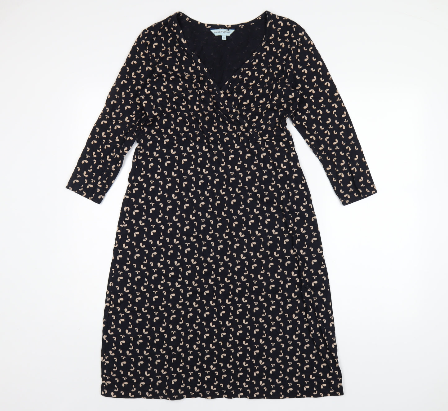 Dickins & Jones Womens Blue Geometric Cotton A-Line Size 10 V-Neck Pullover
