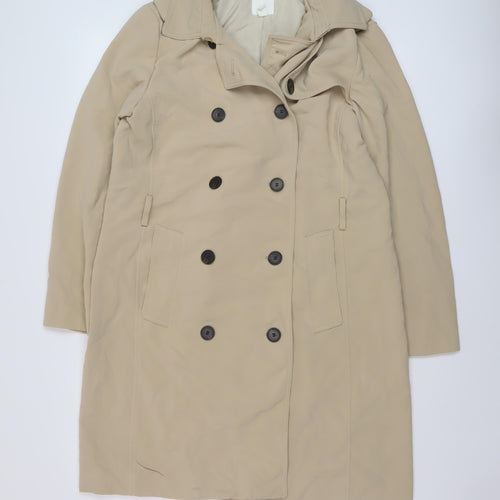 H&M Womens Beige Overcoat Coat Size 12 Button