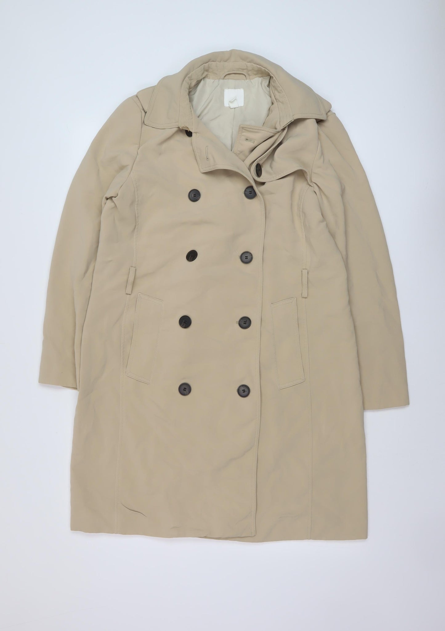 H&M Womens Beige Overcoat Coat Size 12 Button