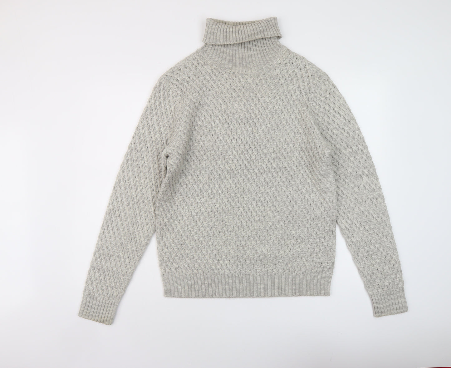 Burton Mens Grey Roll Neck Acrylic Pullover Jumper Size M Long Sleeve