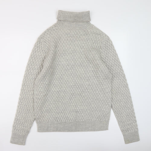 Burton Mens Grey Roll Neck Acrylic Pullover Jumper Size M Long Sleeve