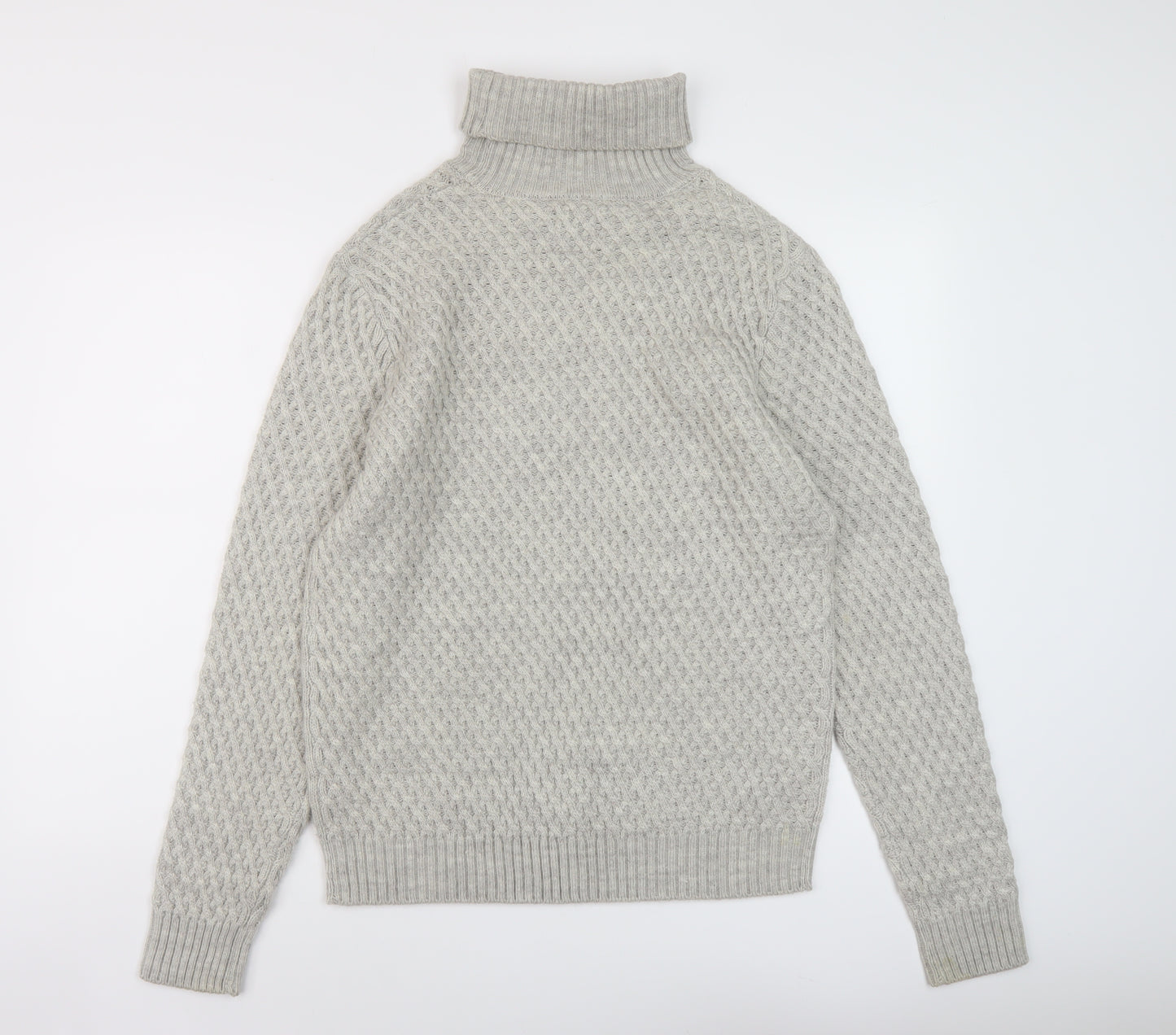 Burton Mens Grey Roll Neck Acrylic Pullover Jumper Size M Long Sleeve