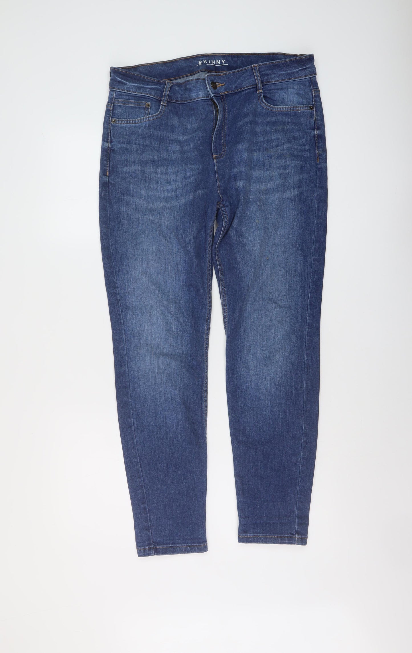 Marks and Spencer Womens Blue Cotton Skinny Jeans Size 14 L27 in Regular Button