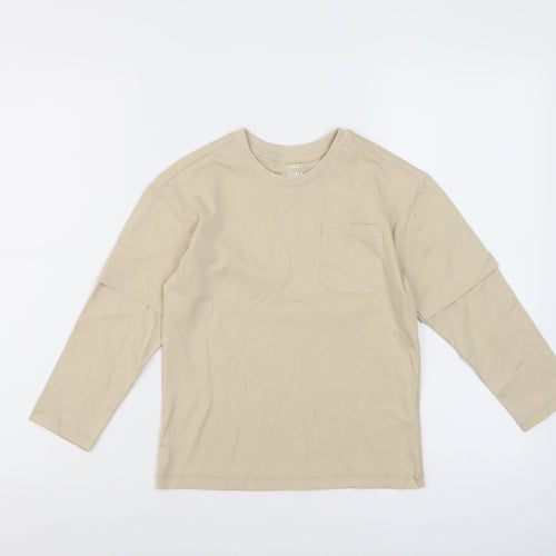 Marks and Boys Beige Cotton Basic T-Shirt Size 6-7 Years Crew Neck Pullover