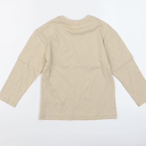 Marks and Boys Beige Cotton Basic T-Shirt Size 6-7 Years Crew Neck Pullover