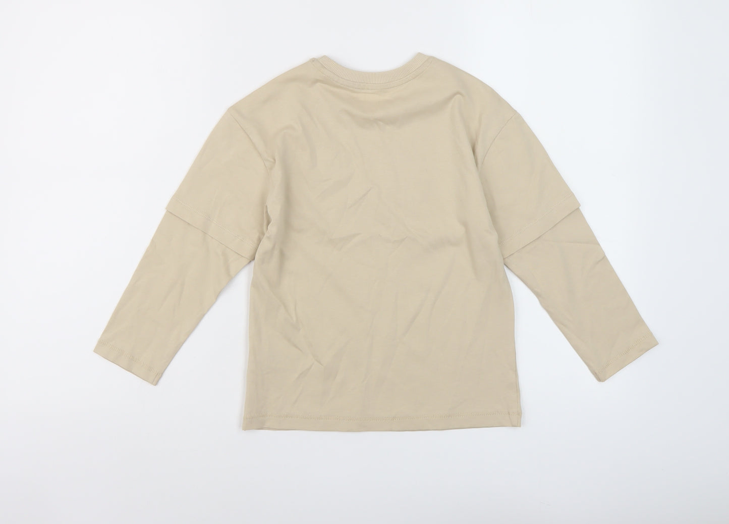 Marks and Boys Beige Cotton Basic T-Shirt Size 6-7 Years Crew Neck Pullover