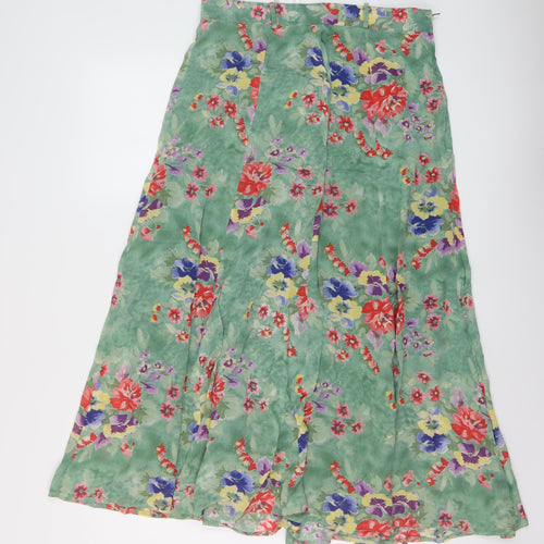 Bianca Womens Green Floral Polyester A-Line Skirt Size 30 in Zip