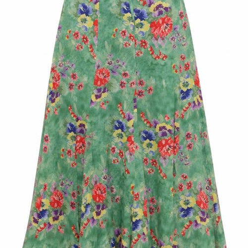 Bianca Womens Green Floral Polyester A-Line Skirt Size 30 in Zip