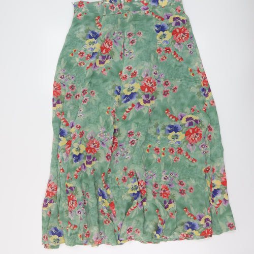 Bianca Womens Green Floral Polyester A-Line Skirt Size 30 in Zip