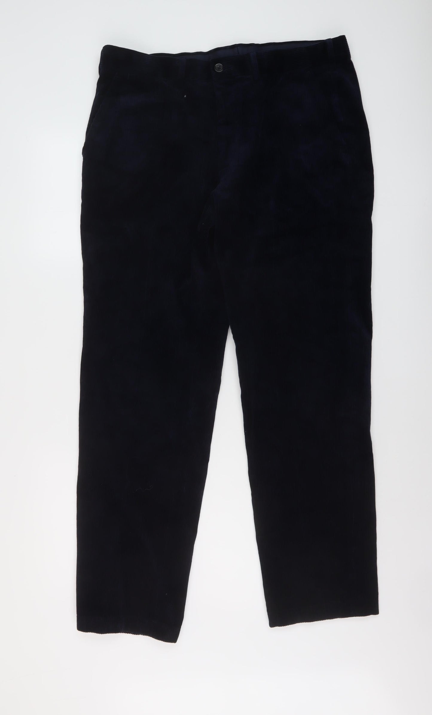 Marks and Spencer Mens Blue Cotton Trousers Size 36 in L31 in Regular Button