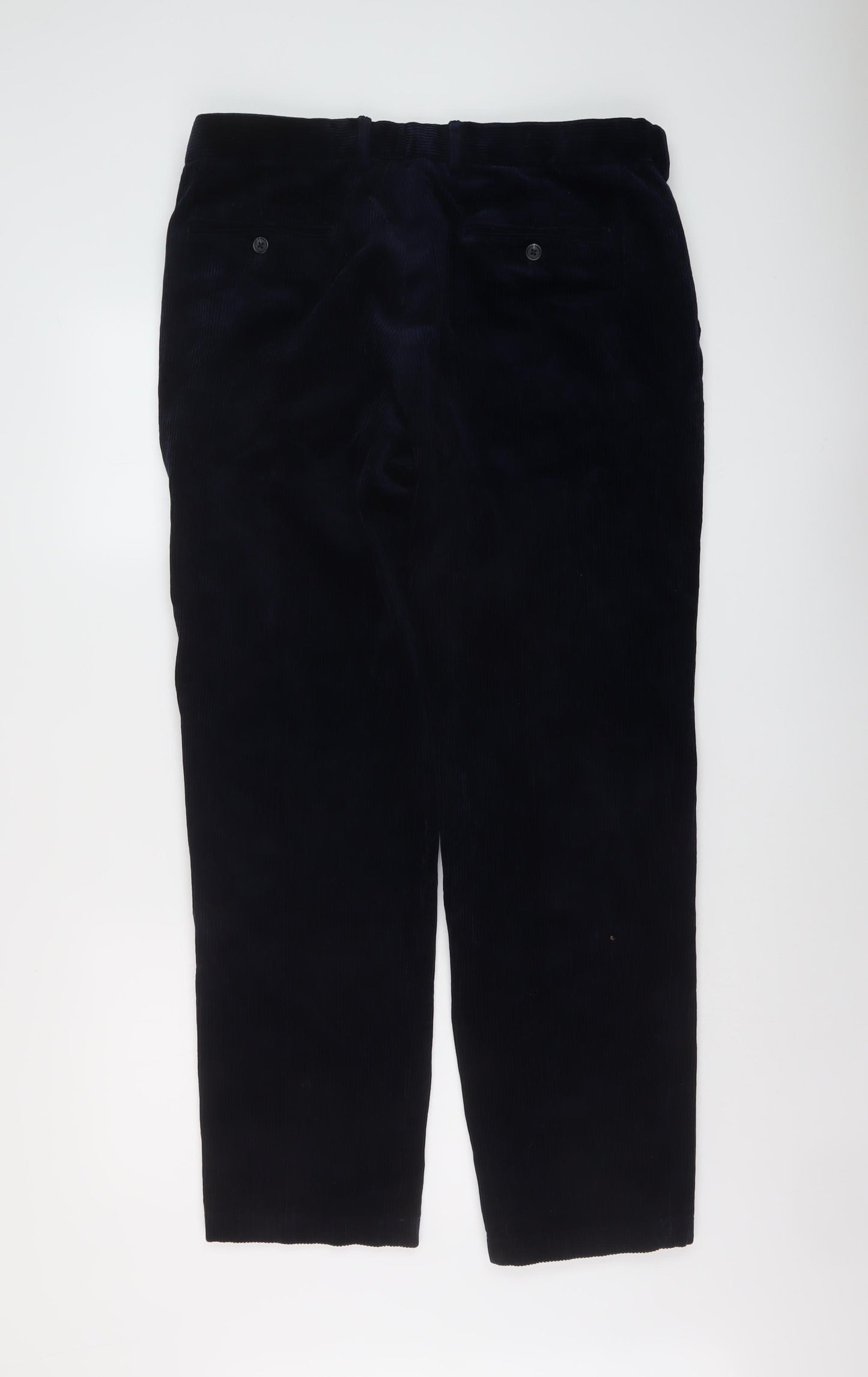 Marks and Spencer Mens Blue Cotton Trousers Size 36 in L31 in Regular Button