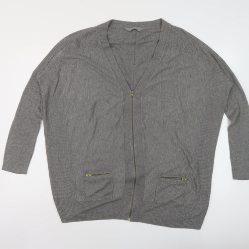 BHS Womens Grey V-Neck Viscose Full Zip Jumper Size 20