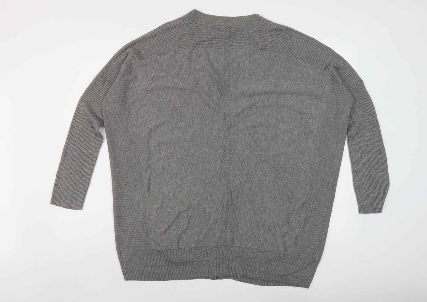BHS Womens Grey V-Neck Viscose Full Zip Jumper Size 20