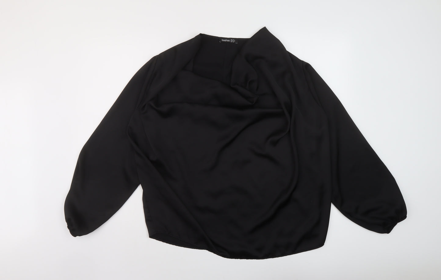 Boohoo Womens Black Polyester Basic Blouse Size 16 Cowl Neck