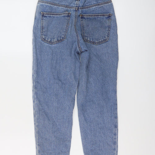 Primark Girls Blue Geometric Cotton Cropped Jeans Size 8-9 Years Regular Button - buttefly