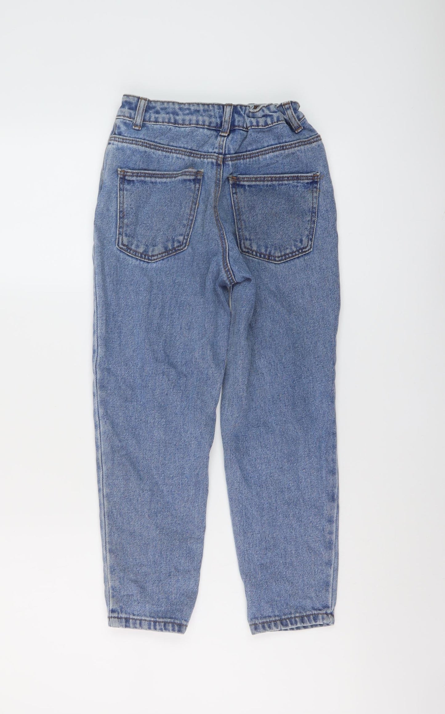 Primark Girls Blue Geometric Cotton Cropped Jeans Size 8-9 Years Regular Button - buttefly