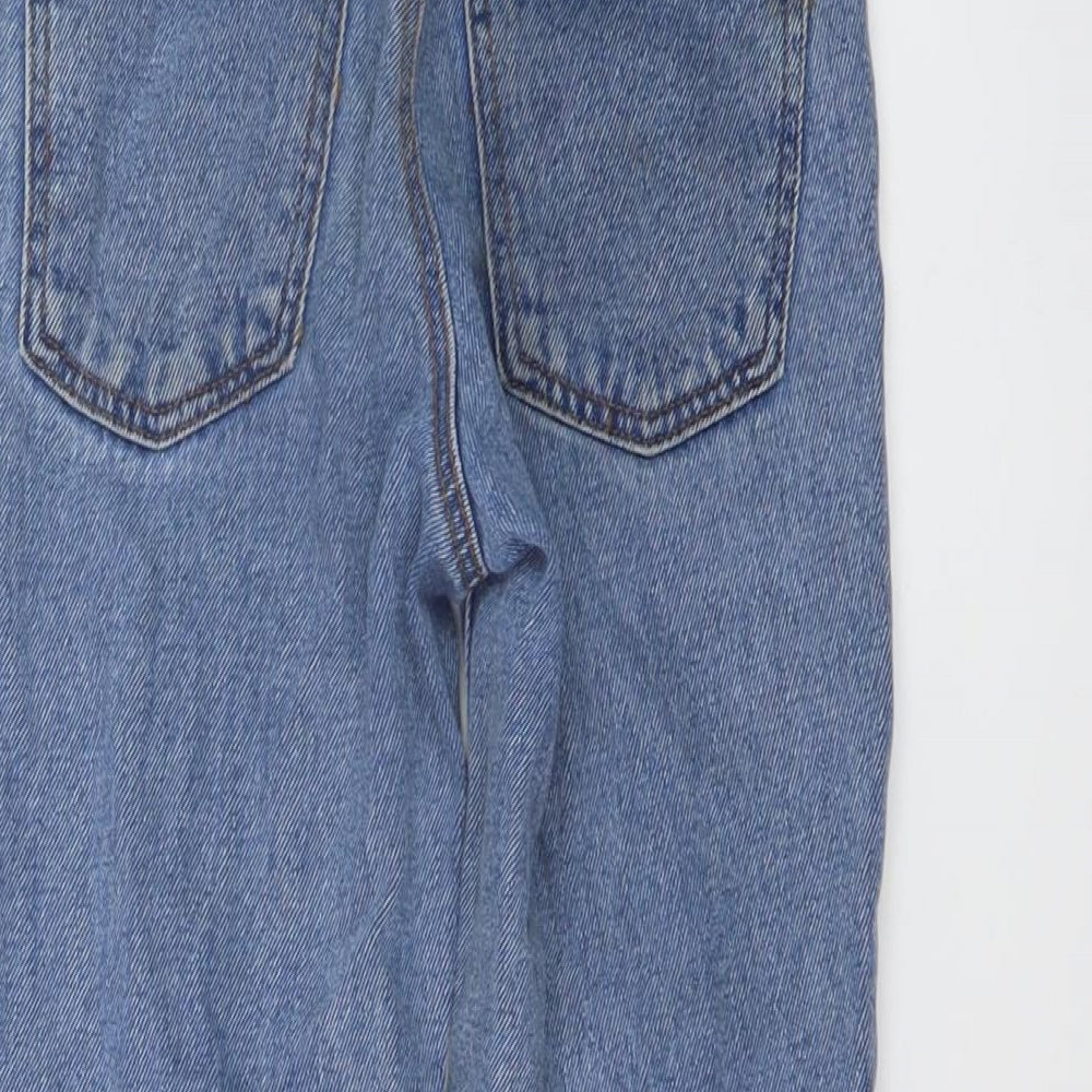 Primark Girls Blue Geometric Cotton Cropped Jeans Size 8-9 Years Regular Button - buttefly