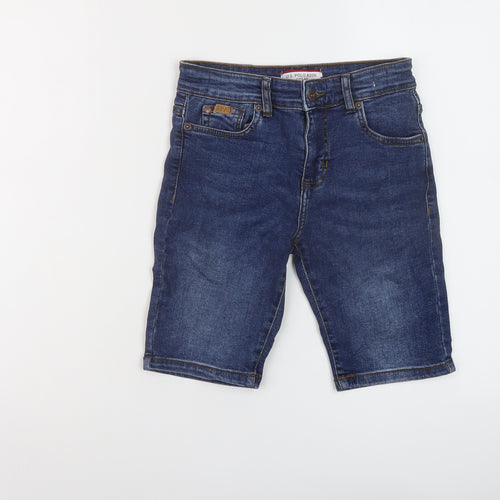 US Polo Assn. Boys Blue Cotton Bermuda Shorts Size 9-10 Years Regular Zip