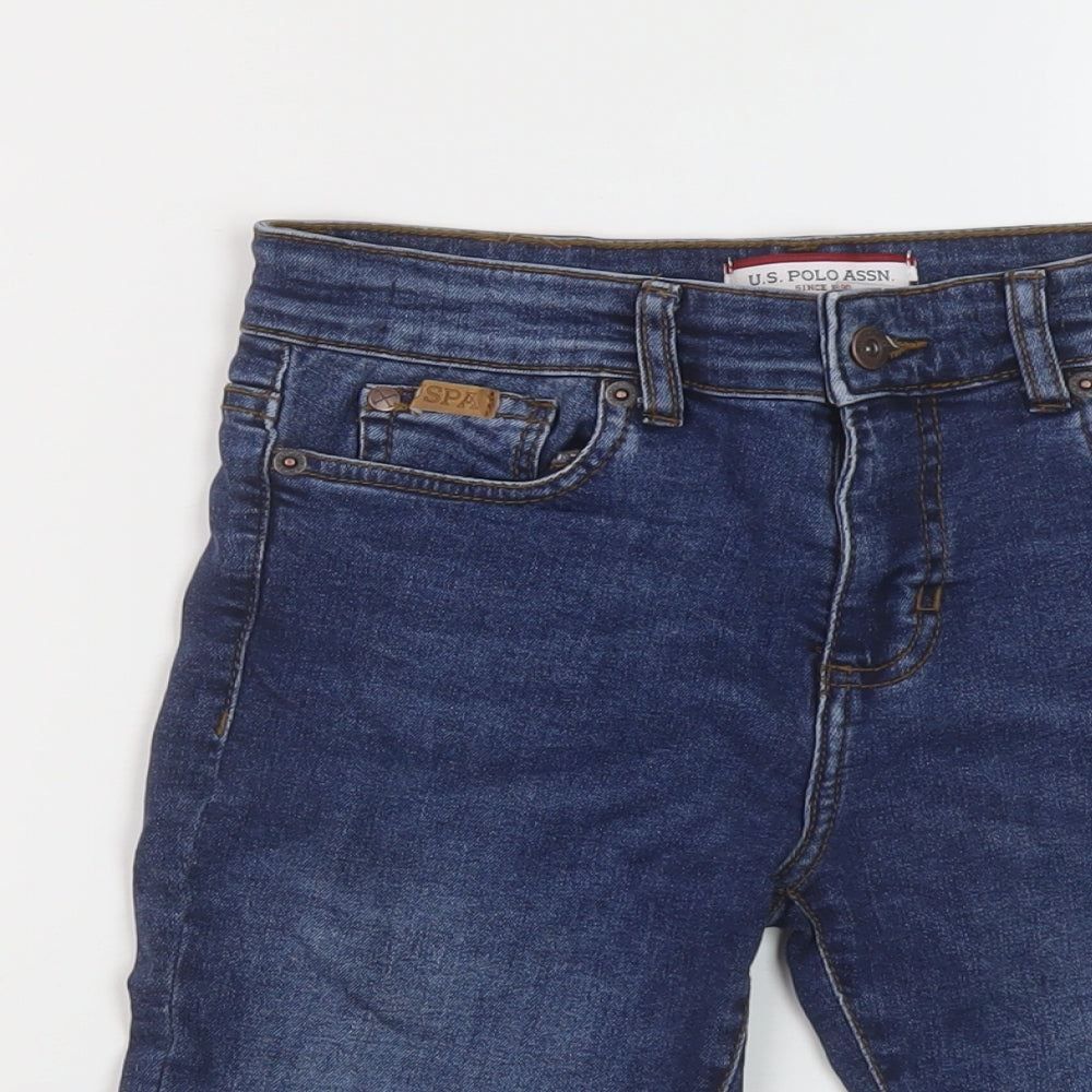US Polo Assn. Boys Blue Cotton Bermuda Shorts Size 9-10 Years Regular Zip