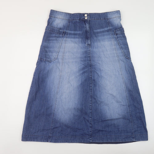 Usskes Womens Blue Cotton A-Line Skirt Size 34 in Button