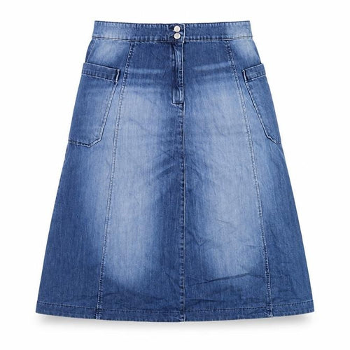 Usskes Womens Blue Cotton A-Line Skirt Size 34 in Button