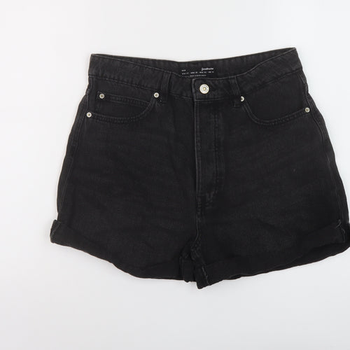 Stradivarius Womens Black Cotton Mom Shorts Size 14 L4 in Regular Button