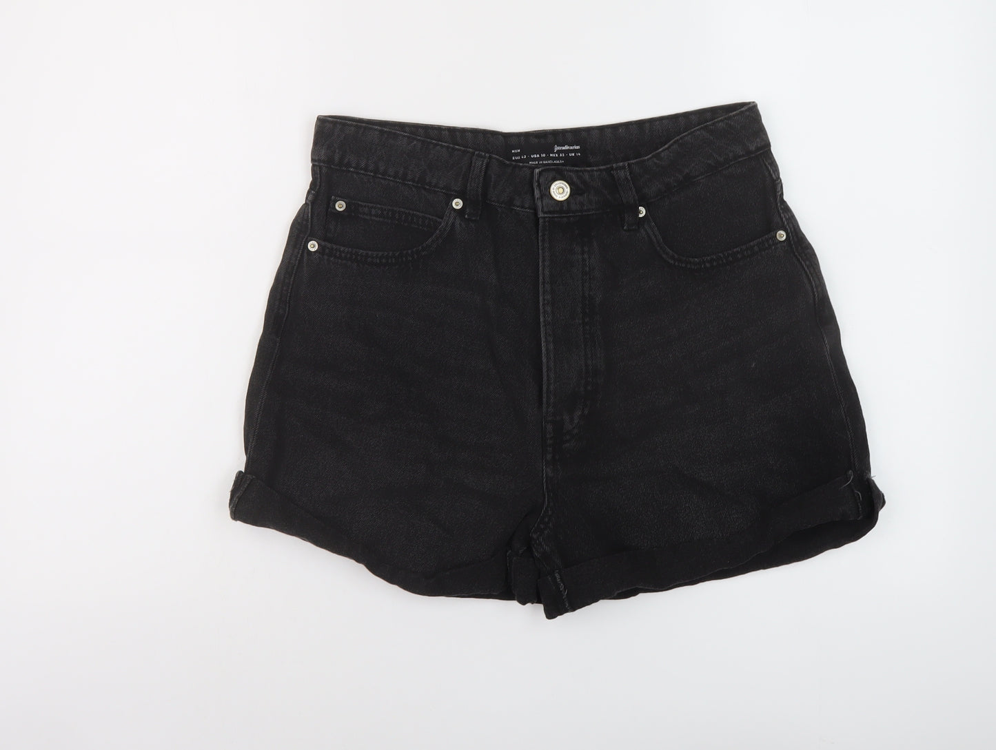 Stradivarius Womens Black Cotton Mom Shorts Size 14 L4 in Regular Button