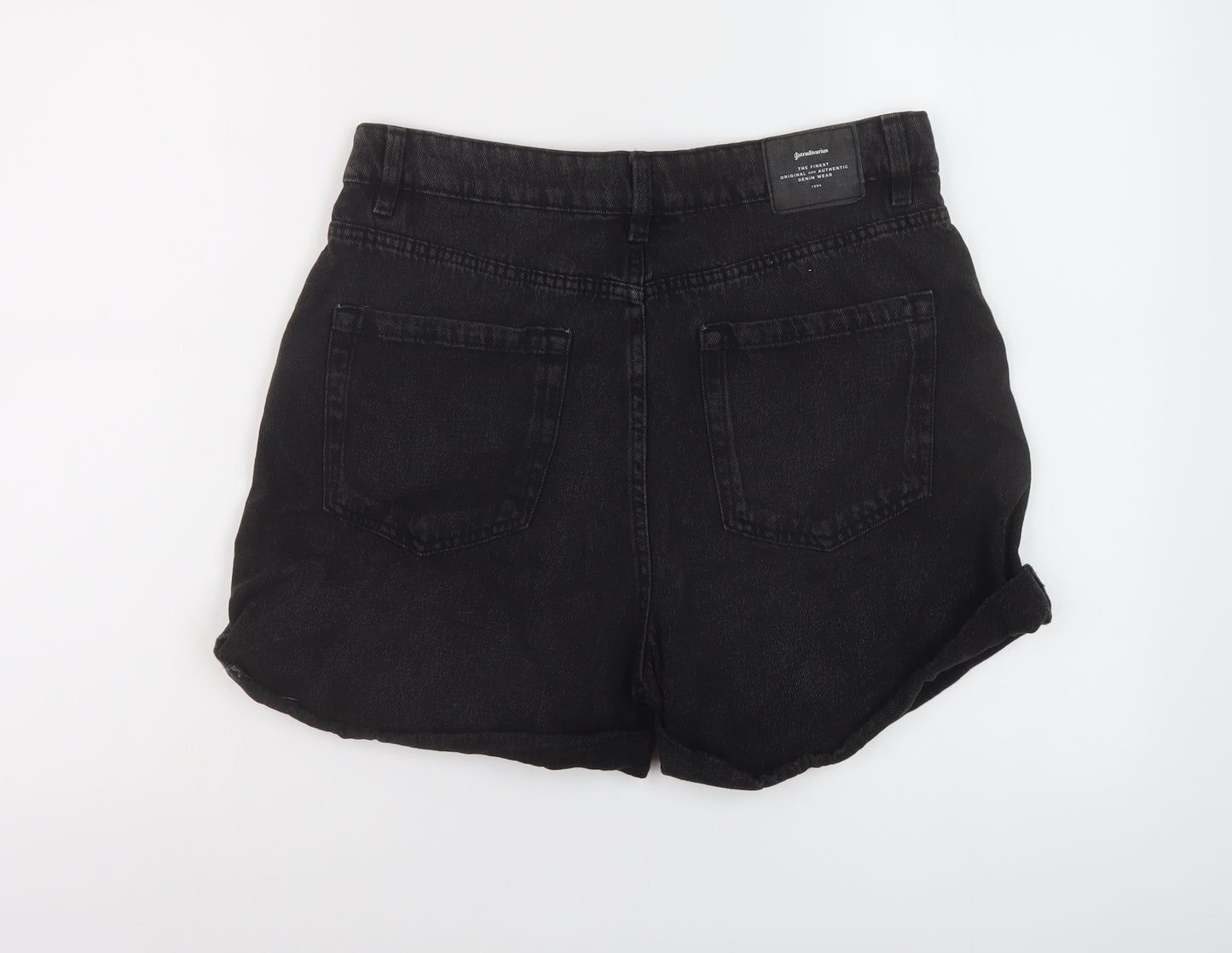 Stradivarius Womens Black Cotton Mom Shorts Size 14 L4 in Regular Button