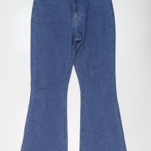 Boohoo Womens Blue Cotton Flared Jeans Size 12 L31 in Regular Button