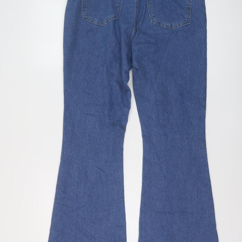 Boohoo Womens Blue Cotton Flared Jeans Size 12 L31 in Regular Button