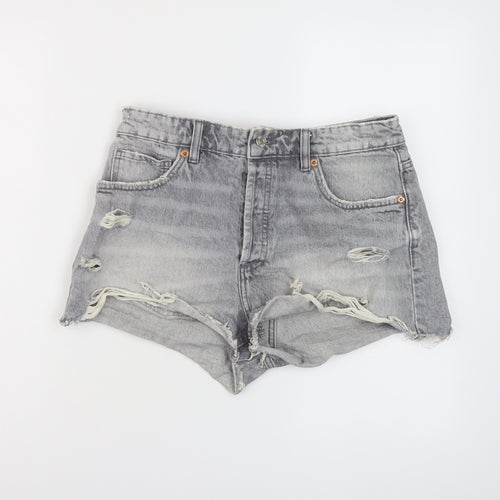 Zara Womens Grey Cotton Hot Pants Shorts Size 12 L3 in Regular Button