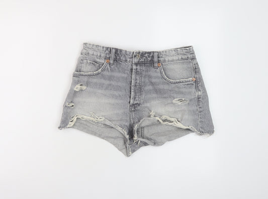 Zara Womens Grey Cotton Hot Pants Shorts Size 12 L3 in Regular Button