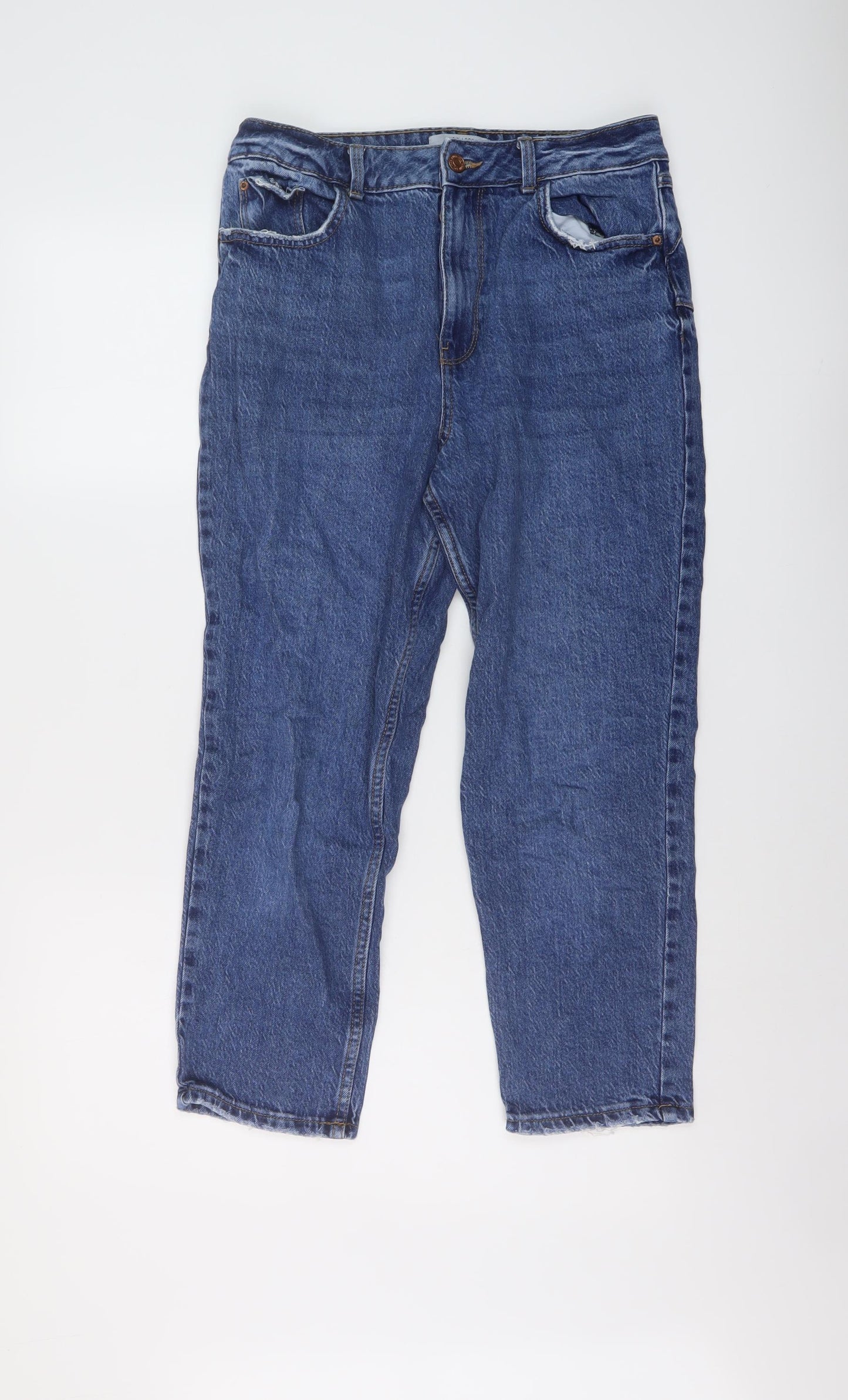 New Look Womens Blue Cotton Cropped Jeans Size 10 L23 in Regular Button