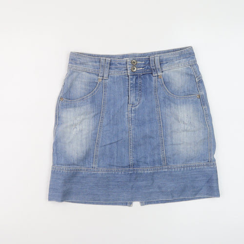 Casual Denim Womens Blue Cotton Mini Skirt Size 8 Button