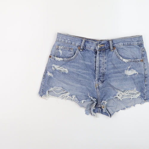 Zara Womens Blue Cotton Hot Pants Shorts Size 12 L3 in Regular Button