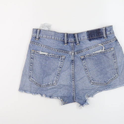 Zara Womens Blue Cotton Hot Pants Shorts Size 12 L3 in Regular Button