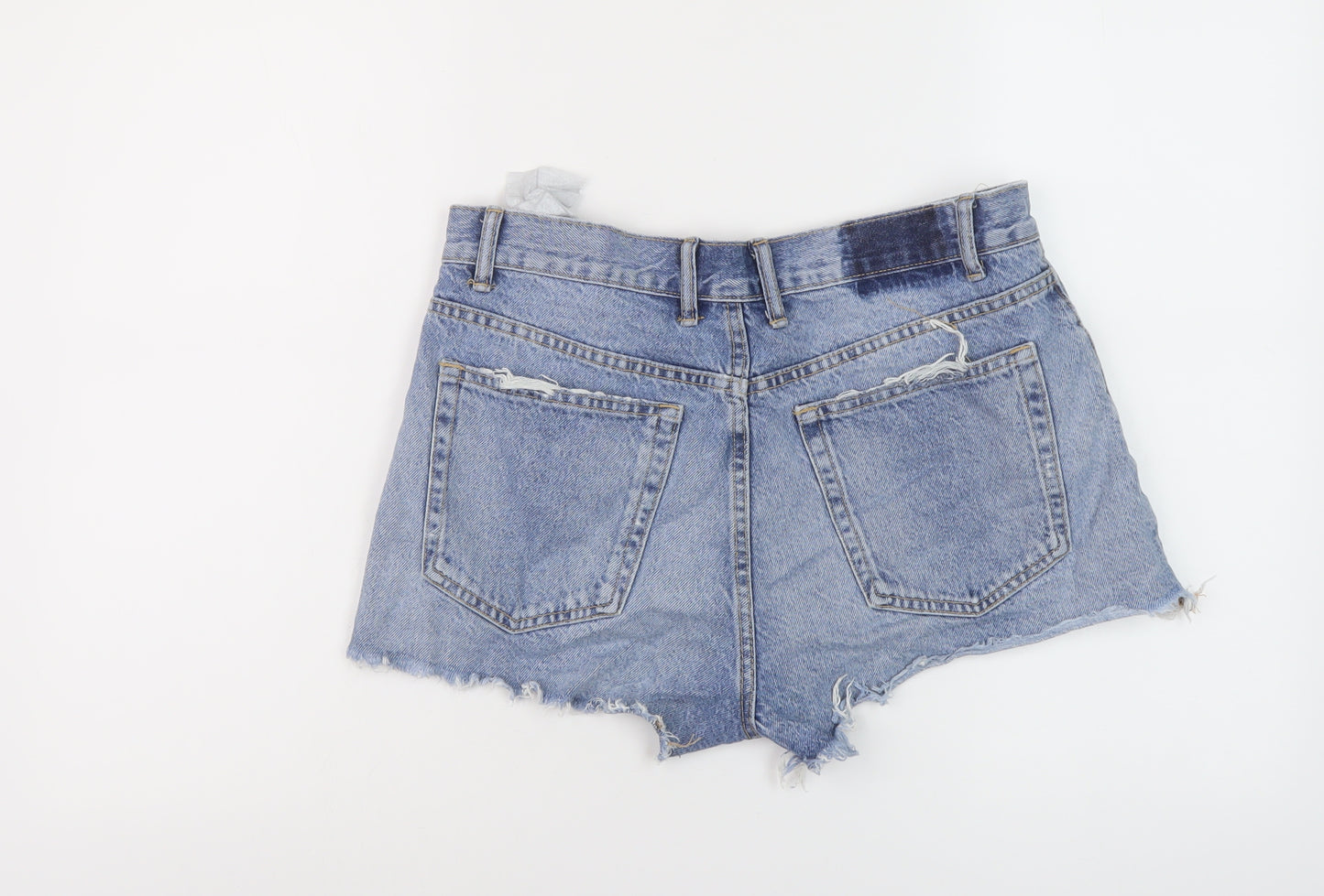 Zara Womens Blue Cotton Hot Pants Shorts Size 12 L3 in Regular Button