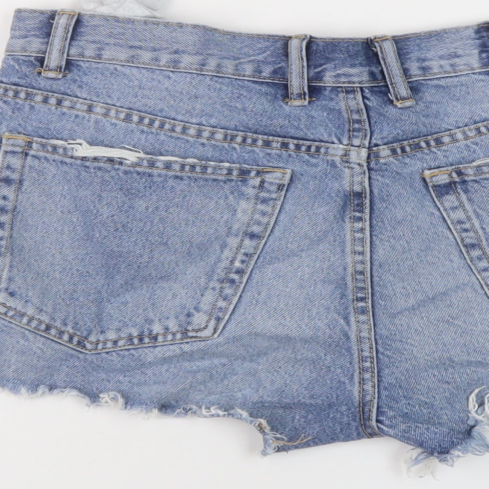 Zara Womens Blue Cotton Hot Pants Shorts Size 12 L3 in Regular Button