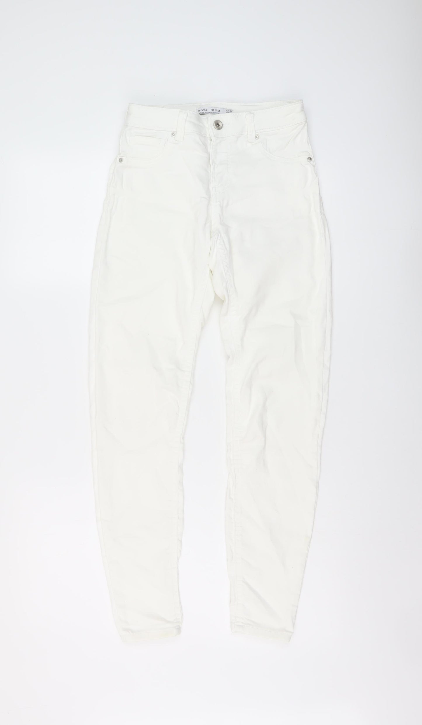 Bershka Womens Ivory Cotton Skinny Jeans Size 8 L28 in Regular Button