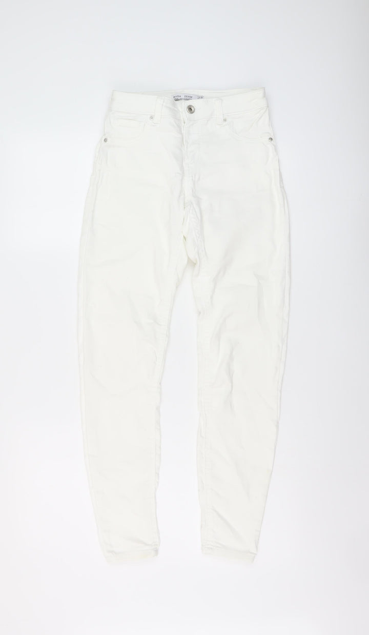 Bershka Womens Ivory Cotton Skinny Jeans Size 8 L28 in Regular Button