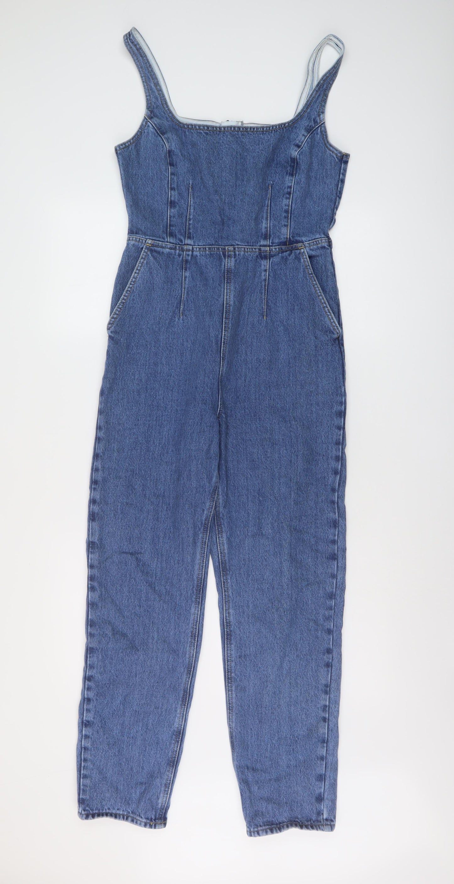 ASOS Womens Blue Cotton Jumpsuit One-Piece Size 10 Zip