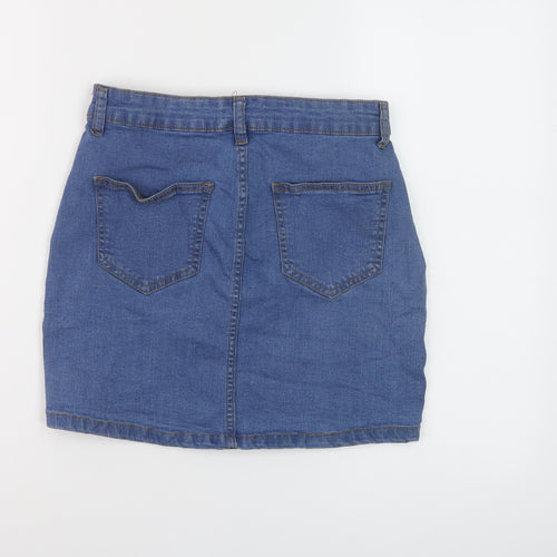 Dont think twice Womens Blue Cotton Mini Skirt Size 8 Button