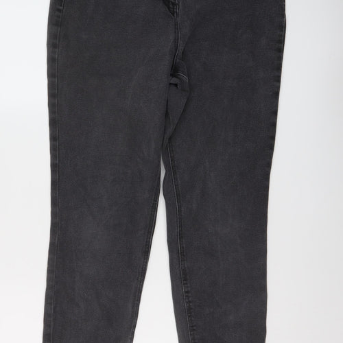 NEXT Womens Grey Cotton Mom Jeans Size 14 L28 in Regular Button